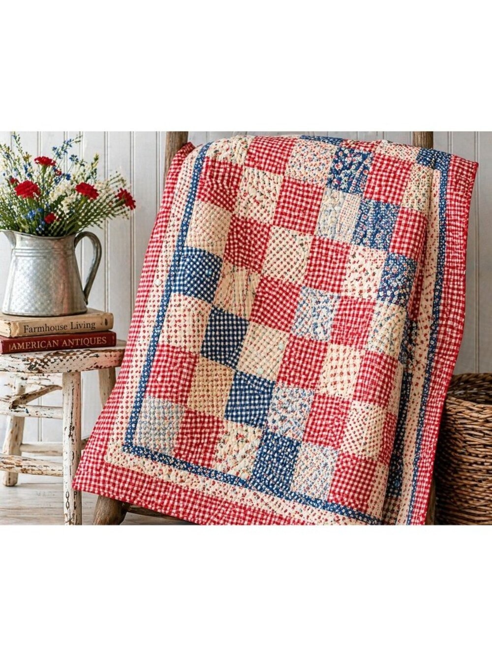 Red White Gingham Fabric 2 Yard Cotton Checkered Fabric Vintage Sewing Quilting - Picture 5 of 7